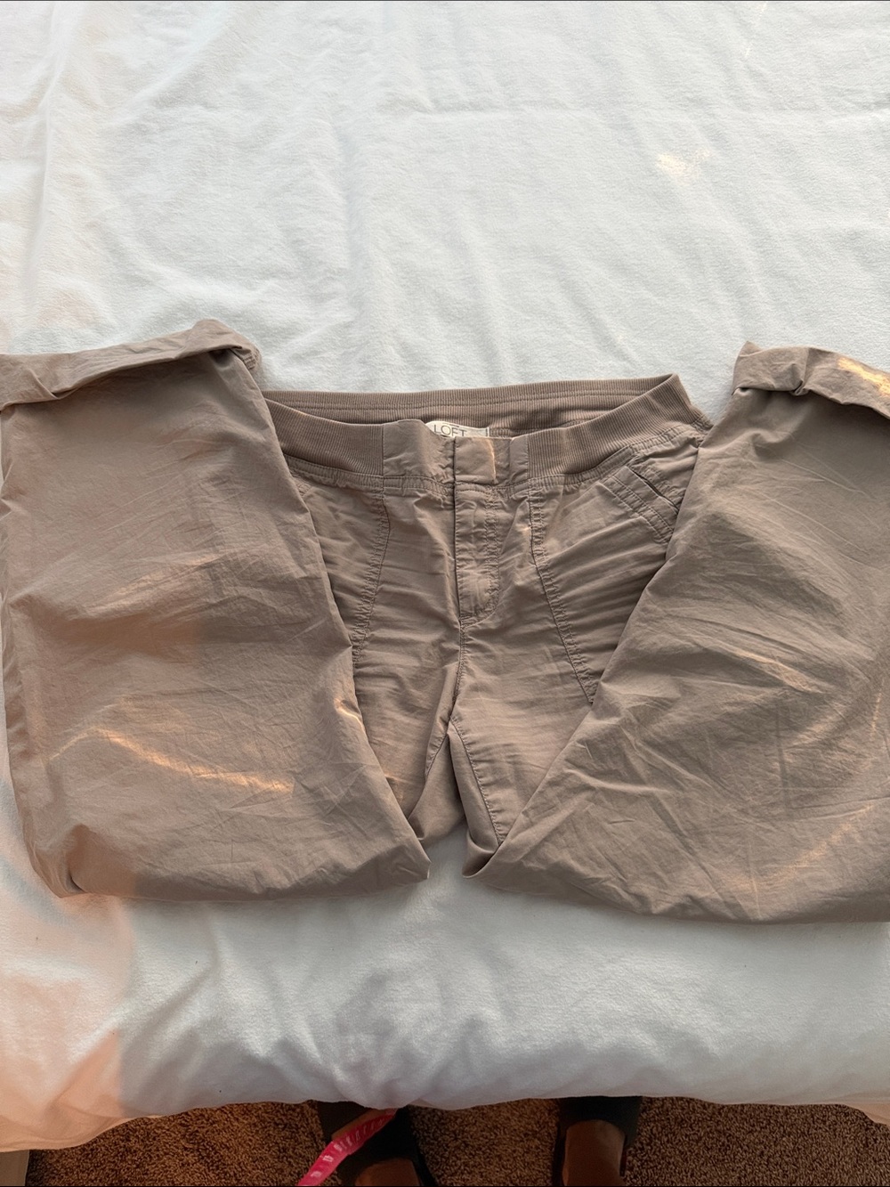 LOFT Neutral Taupe Pull-On Utility Pants. Low Rise - Picture 2 of 4